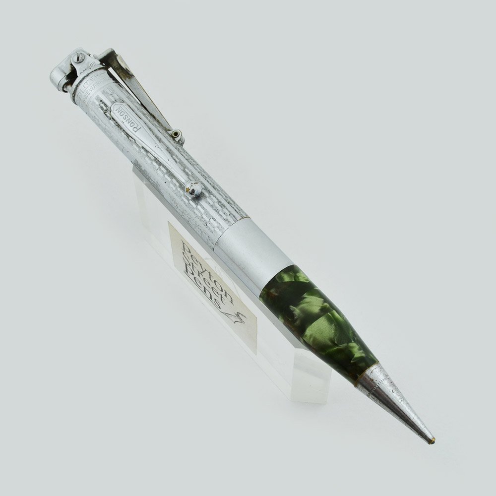 Ronson Vintage First Generation Penciliter - Chrome Plate & Green